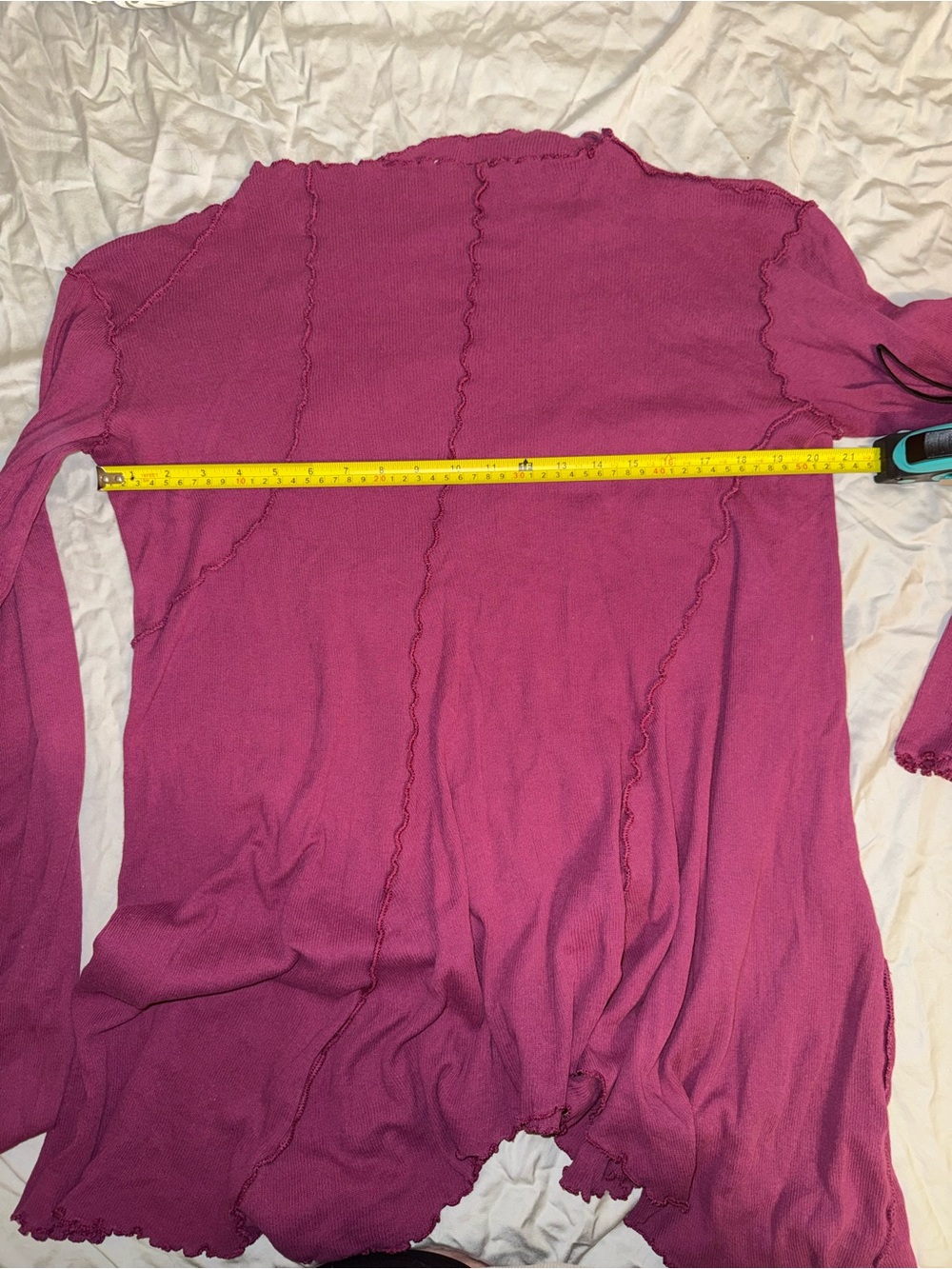 Free People - We the Free Magenta Long-Sleeve Scallop-Trim Women's Top - Picture 4 of 4